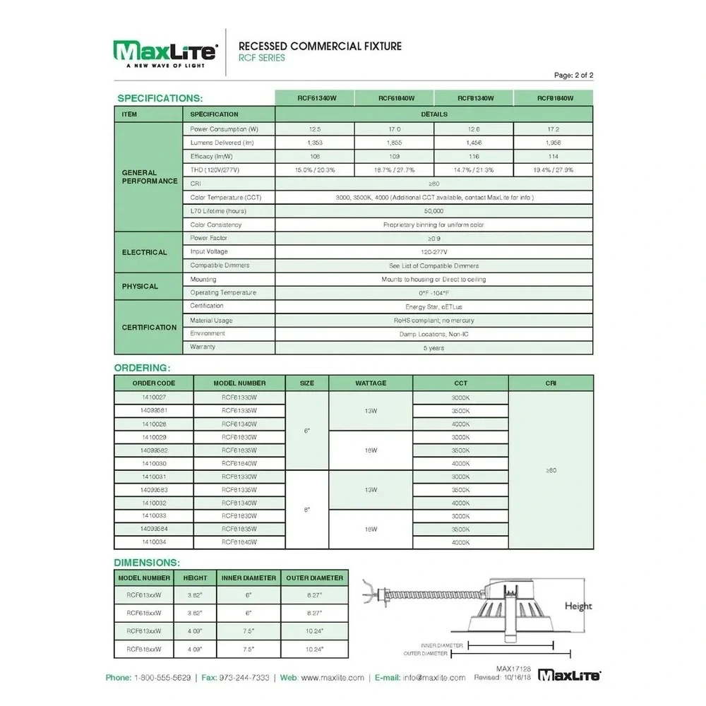 New MaxLite 1410032 Fixture UNIVERSAL DOWNLIGHT‎ 8